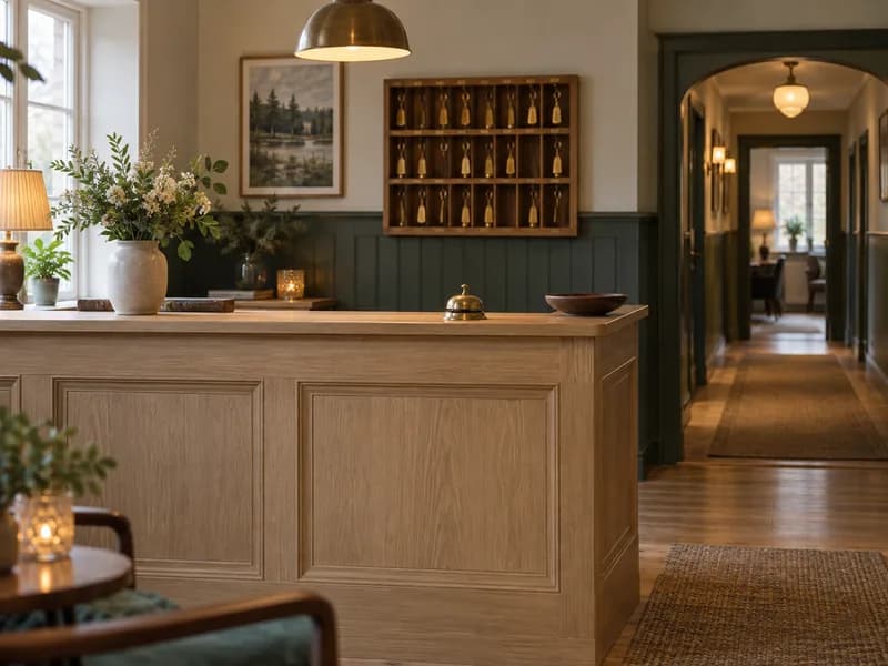 Hotellreception i varmt ljus